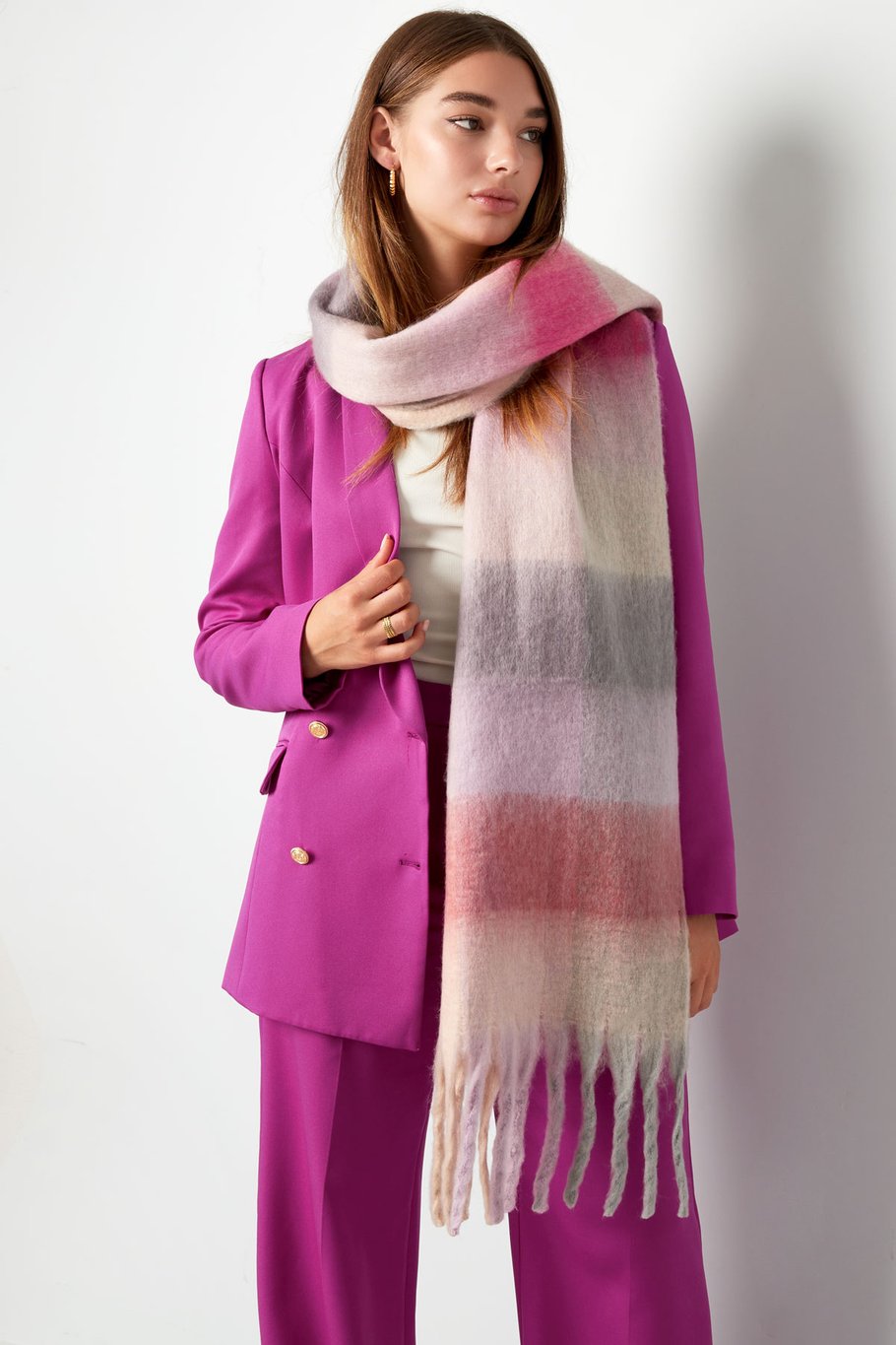 Winterschal karierte Farben Lila Polyester Bild3
